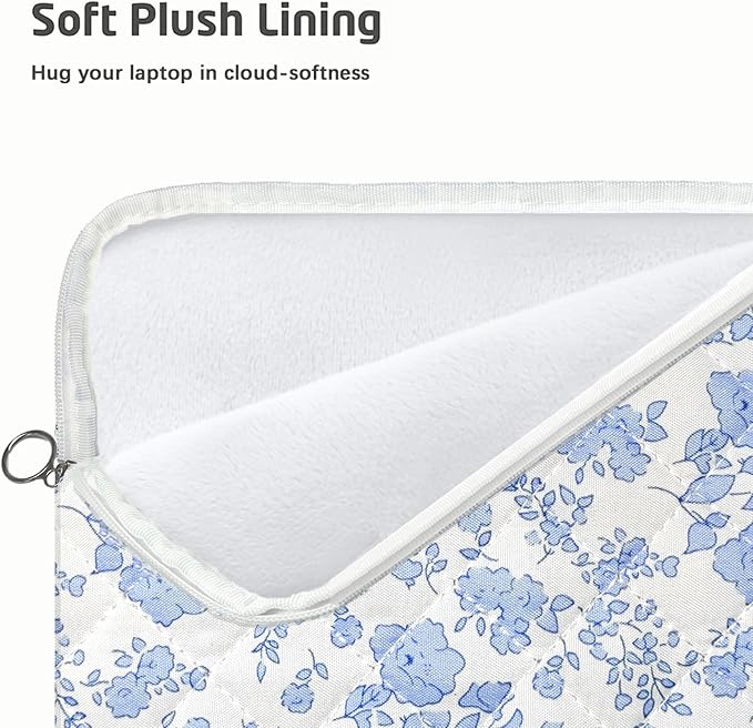 Puffy Laptop Sleeve 13-15.6 Inch Cute Quilted Laptop Protective Case Padded Floral Computer Sleeve for MacBook (B-Dark Blue, 13 Inch)
