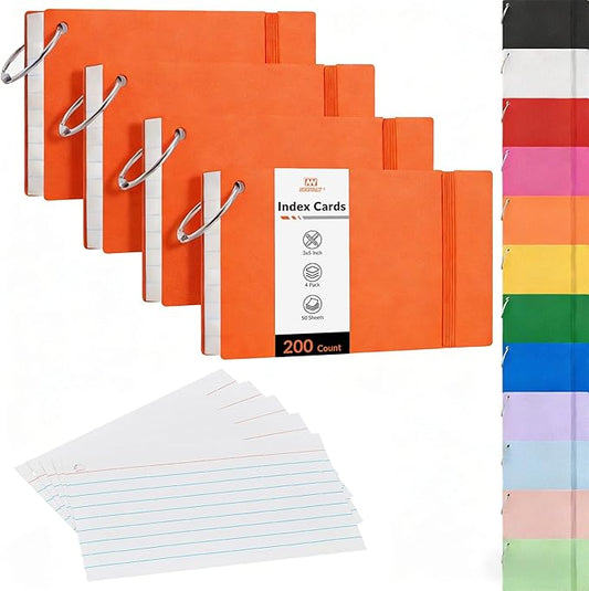 NEEWAY Ruled Index Cards with Ring 3x5 Inches, 200 Count Note Cards Lined, Flash Cards with Rings for Studying, Home and Office (Orange)