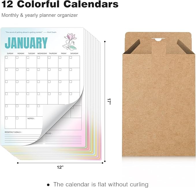 Ospelelf Undated Dry Erase Wall Calendar 12 Month, 12" x 17" Laminated Fridge Calendar 2026 Monthly Office Calendar, 12 Sheets