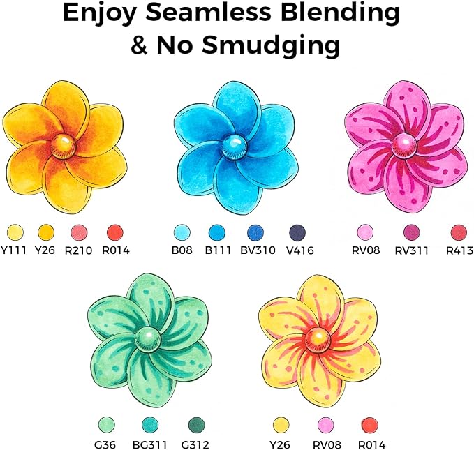 Ohuhu Alcohol Markers 72 Colors Brush& Soft Chisel for Adult Cozy Coloring