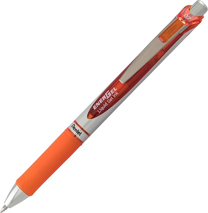 EnerGel RTX Retractable Liquid Gel Pen, (0.7mm) Metal Tip, Medium Line, Orange Ink, Box of 12 (BL77-F)
