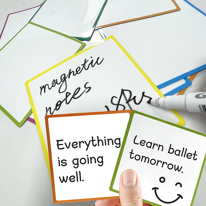 18 Packs, 4" x 4" Dry Erase Reusable Magnetic Sticky Notes, Edge Color Magnets Labels, Widely Use to Post Notes for Whiteboard, Fridge, Locker, Cabinet, Door - Office & Classroom Supplies