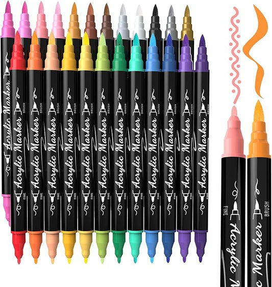TOSHARE 24 Colors Acrylic Paint Markers, Brush & Fine Dual Tip Acrylic Paint Pens for Rock, Wood, Paper, Fabric, Canvas, Glass, Ceramic, Egg, Scrapbook and DIY Crafts Supplies Art Gifts