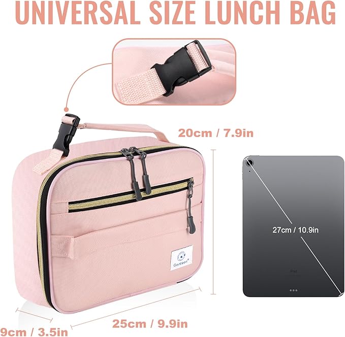 Genteen Lunch Bag for Women Girls Kids,Insulated Lunch Box,Reusable Lunchbox for School,Work,Outdoor(Pink)