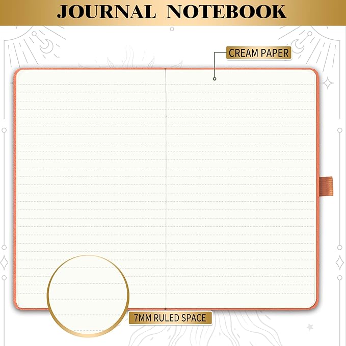 Artfan Ruled Notebook/Journal – Premium Thick Paper Classic Writing Notebook with Pocket + Page Dividers Gifts, Banded, Large, 128 Pages, Hard Cover, Lined (5.3" x 8.26") - Orange