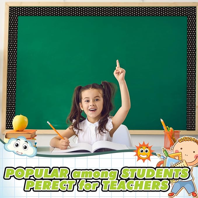 Fuyoooo 49 ft Black and White Magnetic Borders for Classroom, Polka Dots Bulletin Board Borders, Magnetic Whiteboard Classroom Strips Reusable Rolled Wall Trim for School Teacher Chalkboard