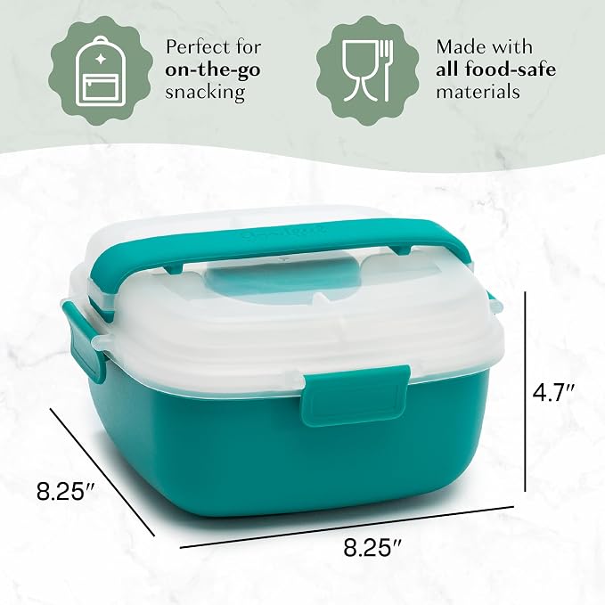 Goodful Stackable Lunch Box Container, Bento Style Food Storage with Removeable Compartments for Sandwich, Snacks, Toppings & Dressing, Leak-Proof and Made without BPA, 56-Ounce, Teal