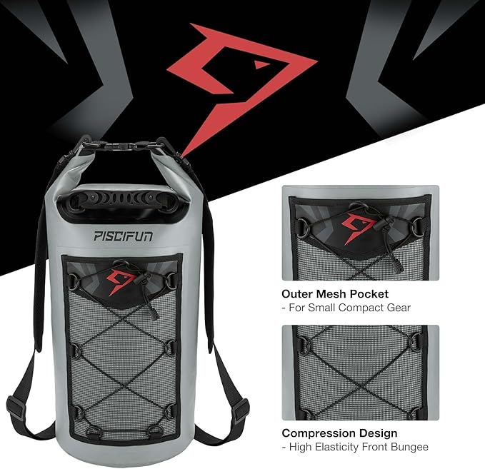 Piscifun Dry Bag, Waterproof Floating Backpack 10L/20L/30L/40L | Waterproof Phone Case, Adjustable shoulder straps, Roll-top closure keeps gear dry, Ideal for Boating, Kayaking, Fishing