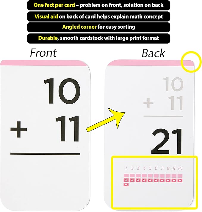 Think Tank Scholar 173 Addition Flash Cards Set (Award Winning) All Facts 0-12 Answer on Back, for Kids in Kindergarten, 1ST, 2ND, 3RD Grade Class or Homeschool - Addition Games & Charts