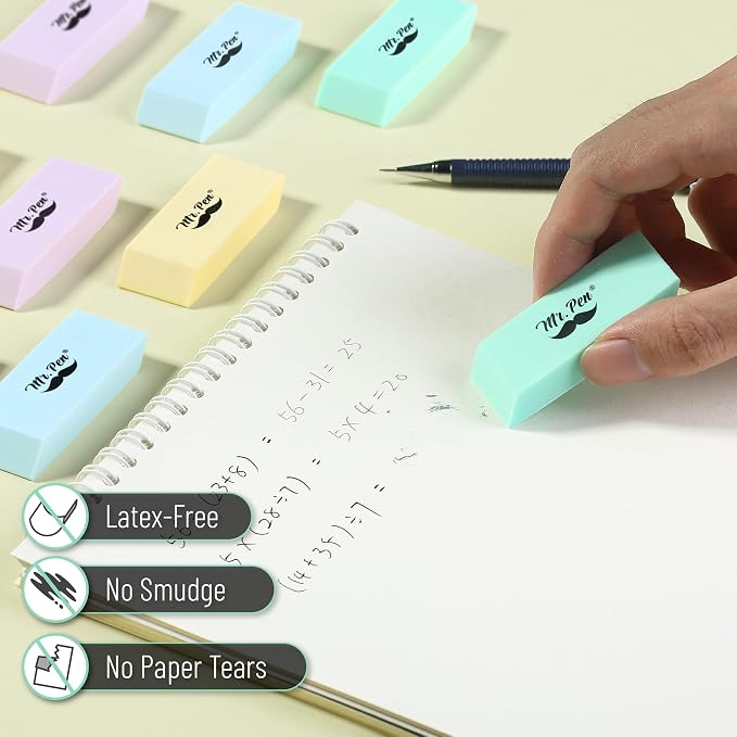 Mr. Pen- Pencil Eraser, 12 Pack, Pastel Colors