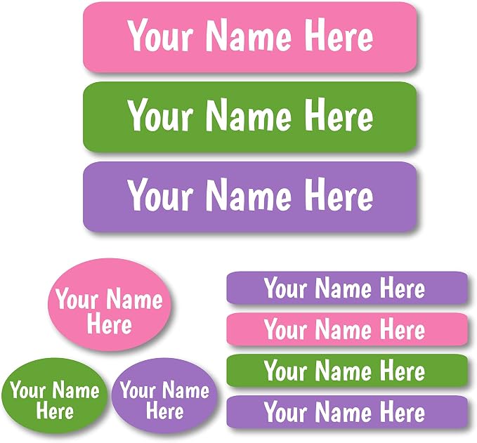 Lovable Labels Personalized Labels for Kids (85 Labels/Pack) - 3 Label Sizes Waterproof Dishwasher Safe Peel & Stick Labels for School Supplies Daycare Camp Clothing Bottles (Pretty)