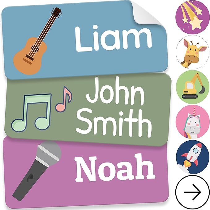 Personalized Name Labels for Kids (210 Labels) - Durable & Waterproof Custom Name Stickers for Clothing Tags, School Supplies, Camp & Daycare - Rhythm (1.2”x0.5”)