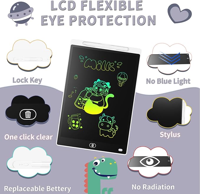 [2 Pack] Genialba LCD Writing Tablet 8.5-Inch Colorful Doodle Board, Toddler Learning Educational Toys Gifts for 3-8 Years Old Girls and Boys, Electronic Drawing Pad for Kids (Black&White)