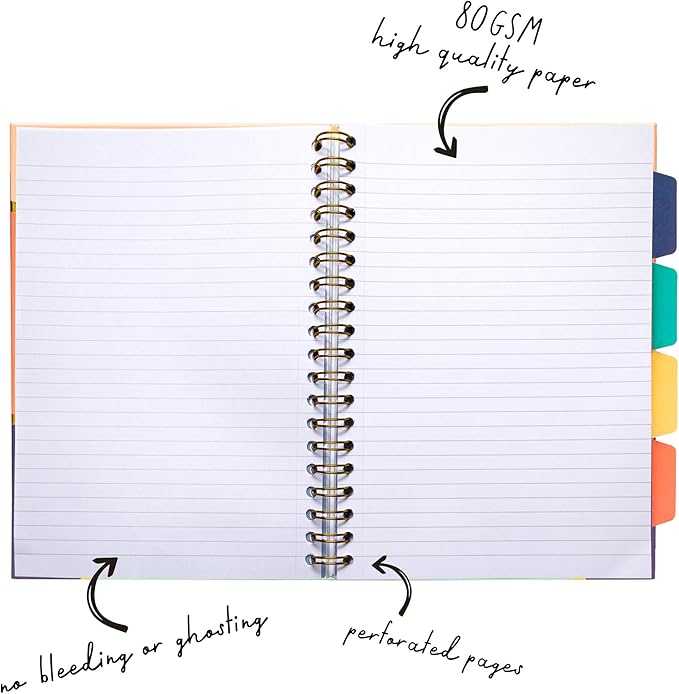 Pukka Pad, Carpe Diem 5-Subject Double Spiral Bound Notebook 12-Pack with Repositionable Dividers - 200 Pages of 80GSM Paper with Perforated Edges – Floral Love, B5 10 X 7in