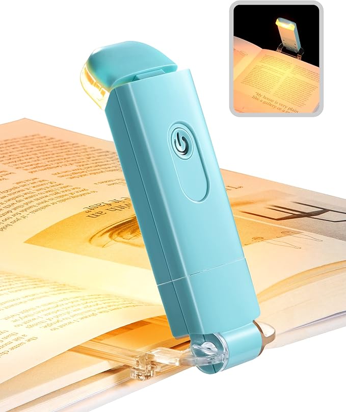 DEWENWILS USB Rechargeable Book Light, Amber Glow, Blue Light Blocking, Brightness Adjustable for Eye-Care, LED Clip on Book Reading Lights, Portable Bookmark Light for Kids (Blue)