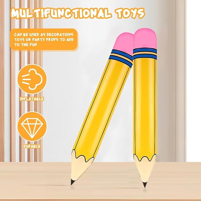 Totelux Large Pencil Balloons 27’’ Inflatable Pencil Back to School Decorations Giant Yellow Crayon Balloons for Classroom Garden Hanging Photo Prop Birthday Party Favor 2PCS