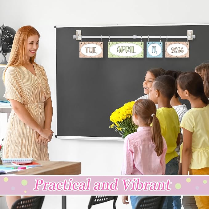 Pastel Flip Calendar Bulletin Board Set Pastel Flip Calendar for Classroom Decor with Adjustable Holder 2026-2029 Years 54 Date Cards for Preschool Elementary Teacher Supplies Back to School