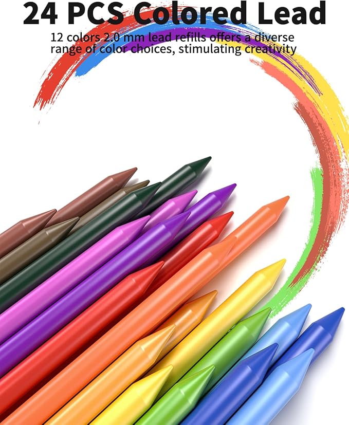 STAGEEK 21PCS Metal Mechanical Pencil Set, Art Lead Pencil 0.3, 0.5, 0.7, 0.9, 2mm Holder(HB 2H 2B 4B Color) with 10 Tubes Graphite Lead Refills Eraser with Case for Drafting Drawing Sketching