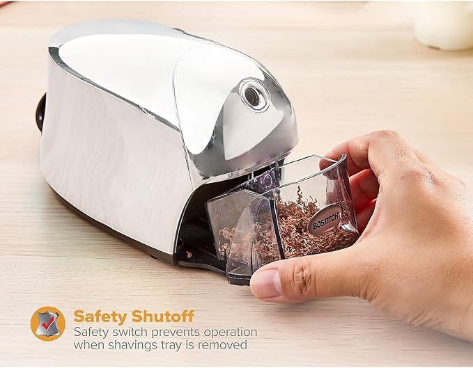 Bostitch Office QuietSharp Executive Heavy Duty Electric Pencil Sharpener, Colored-Pencil Compatible, Silver Chrome