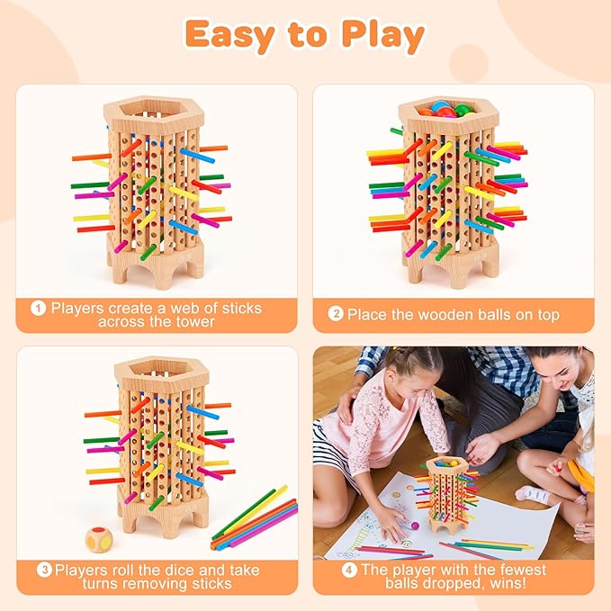 Centtechi Montessori Game Wooden Board Games for Kids 4-6-8, 36 Colorful Stick Math Educational Toys for 3 4 5 6 Year Olds, Classic Fun Dice Games for Family Game Night 2-6 Players