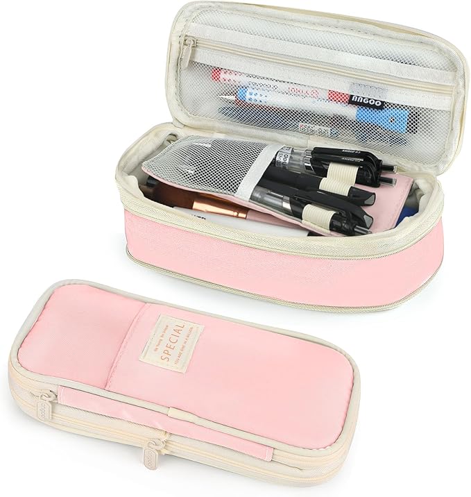 PUPTILY Pencil Case, Large Capacity Aesthetic Pencil Cases with Durable Zipper, Big Stationery Pencil Pouch for Women & Men, Adults Portable Storage Organizer Bag for College, office, Travel (Pink)