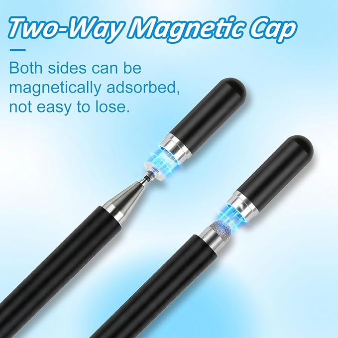 Stylus Pens for Touch Screens, 2 in 1 Magnetic Disc & Fiber Tip Stylus Pen for iPad with Magnetic Cap, Compatible with All Touch Screens - Free Replacement Disc Tips, Black