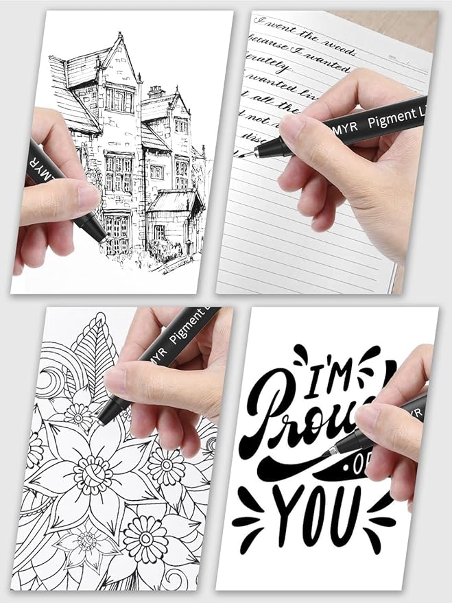 KEMYR 4 Micro Fine liner Drawing Art Pens Calligraphy Pens: 1.0mm Size Black Art supplies Waterproof Archival Black Ink Markers For Artists,Use for Professional Watercolor,Sketching