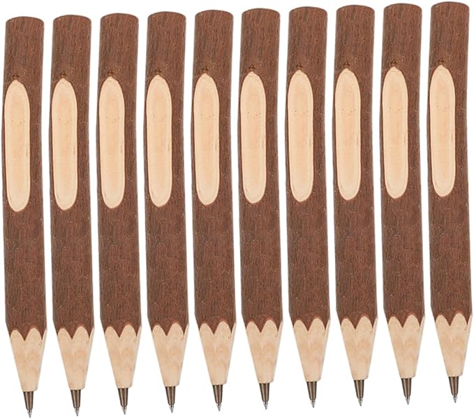 Hemoton 10pcs Wooden Ballpoint Pens 13cm Natural Tree Bark Texture Biodegradable Portable Writing Tools for Office School Daily Use