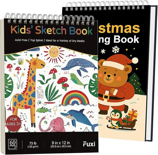 Fuxi Christmas Coloring Books for Ages 8-12, 60 Sheets (73lb/120gsm) Blank Sketchbook + 50 Designs Blank Coloring Book, Coloring Supplies & Art Supplies.