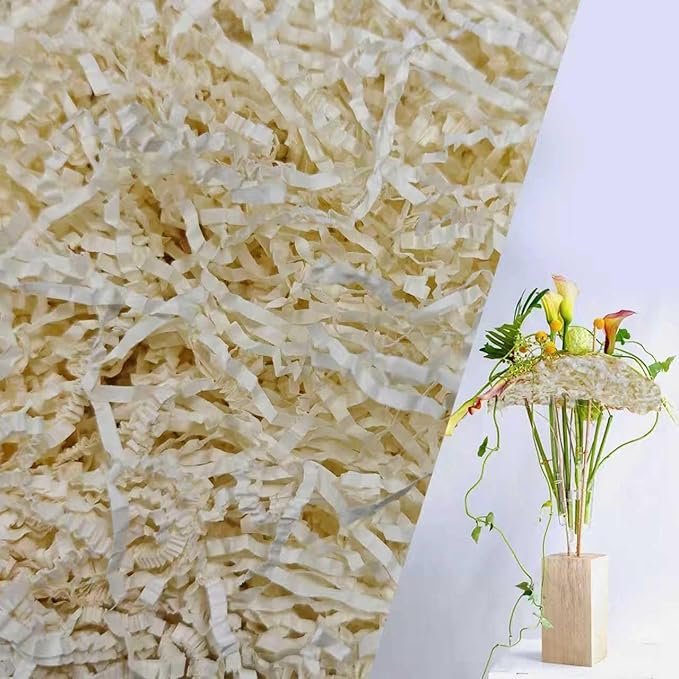 Gainspra 2 LB Crinkle Paper Filler for Gift: Shredded Wrapping for Gift Boxes or Wedding or Birthdays, Crinkle Cut Paper & Basket Stuffing Filler (Light Ivory)