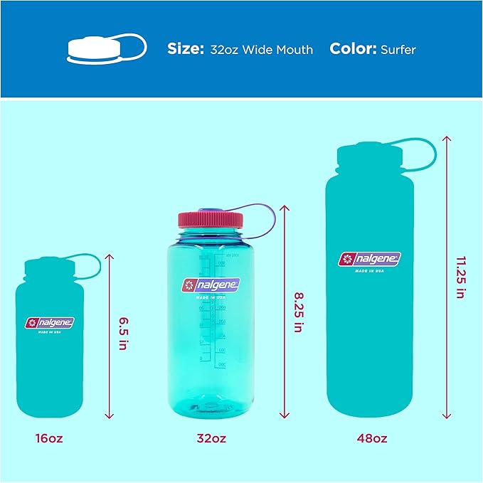 Nalgene 32 oz Wide Mouth Water Bottle | BPA-Free, Durable & Leak Proof, Lightweight Bottle for Hiking & Gym, Work & Travel
