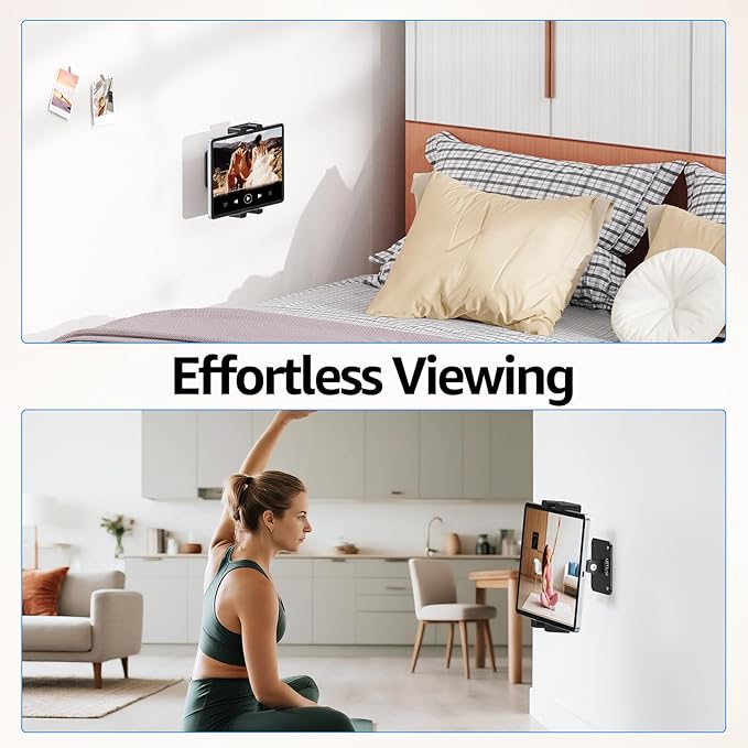 Urmust Universal Tablet Wall Mount Holder, 360 Adjustable, for 4.7-15.6" Devices, iPad, iPhone, Galaxy Tab, Surface Pro, Sturdy Aluminum Wall Phone Holder, for Home, Office & Public Spaces