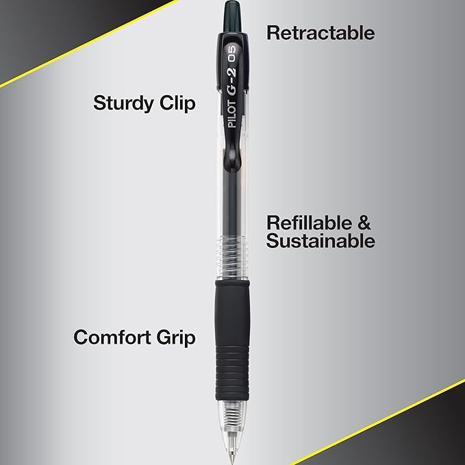 PILOT G2 Premium Gel Roller Pens, Extra Fine Point 0.5 mm, Gel Pens Black Ink, Ideal for School, Journaling & Office Writing, 12 Count (Pack of 2)