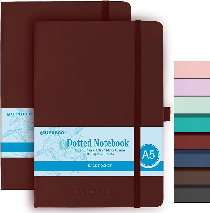 2Pack Bullet Dotted Journal Hardcover Notebook, A5 140 Pages 120Gsm Thick Paper for School,Note Taking,Work,Diary，5.7''*8.3'',Burgundy