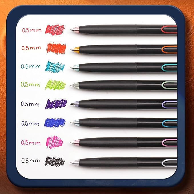 WRITECH Retractable Gel Ink Pens: 0.5mm Fine Point Pen Multicolor No Smear & Smudge for Journaling Sketching Drawing Extra Smooth Writing Non Bleed Silent Click Pen Set 8ct - Assorted Colors