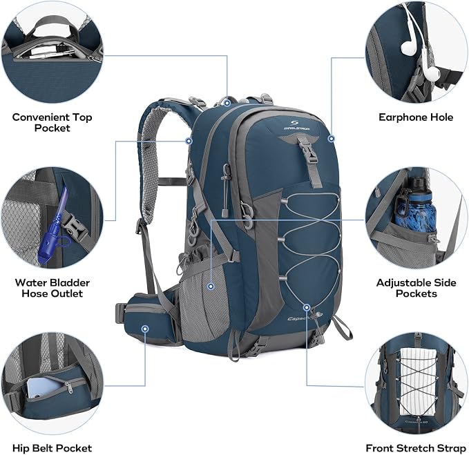 Maelstrom 50L Hiking Backpack, Lightweight Camping Daypack with Rain Cover | Water-Resistant Rip-Stop Nylon, Wet/Dry Separation, Multi-Pockets, Survival Whistle. Ideal For Men, Women, Travel, Trekking