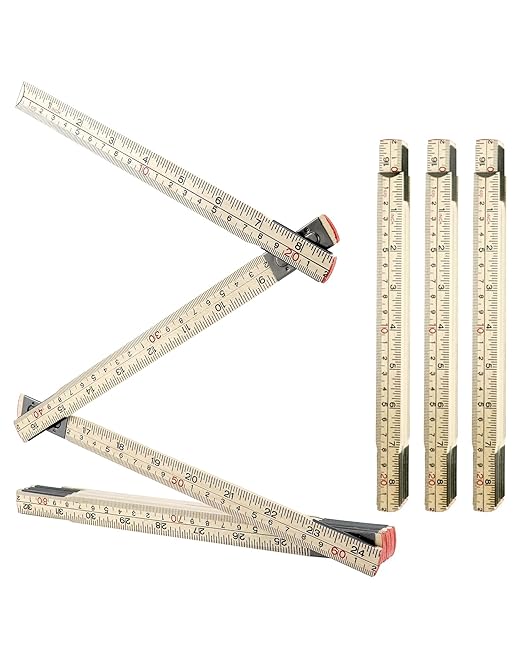 QWORK Folding Wood Rule, 4 Pack, 6FT 6 Inch Foldable Ruler with US and Metric Measurements for Carpenters