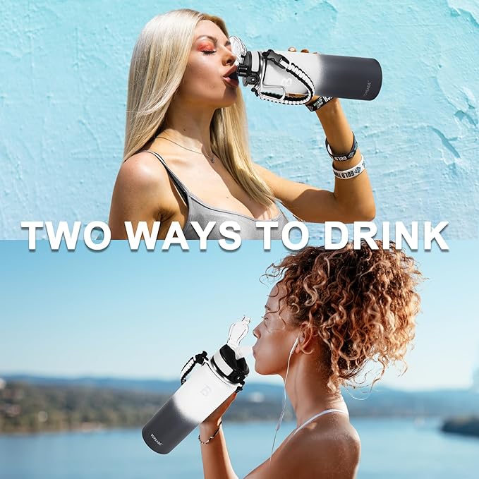 TOPBADE 32oz Insulated Water Bottle with Straw Lid & Spout Lid & Paracord Handle, Stainless Steel Water Bottle Wide Mouth, Double Wall for Women Men Gym Fitness Outdoor