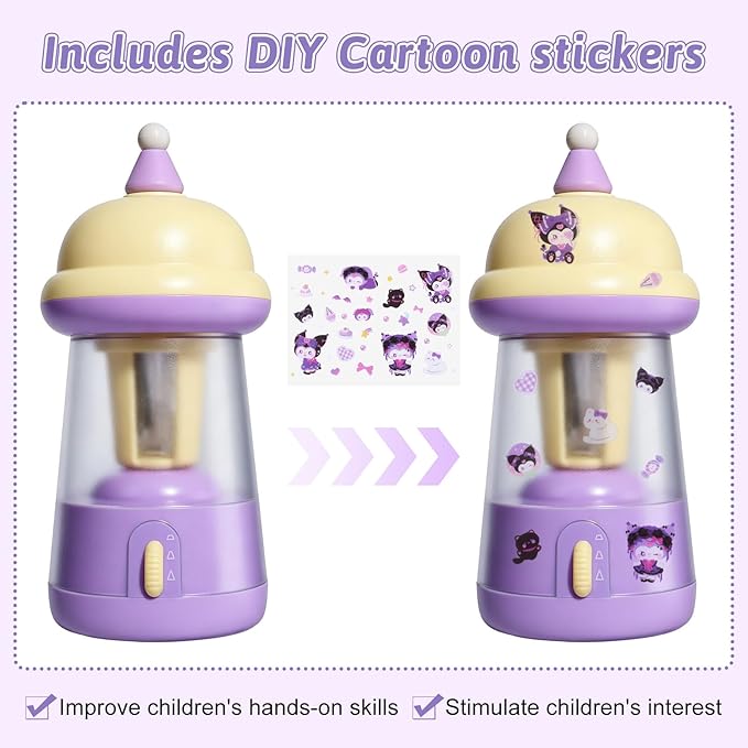 Rechargeable Electric Pencil Sharpener, 6-12mm Auto in & Out Fully Automatic Pencil Sharpener for Kids, Large Capacity Battery Powered, with Cartoon Stickers Ideal for Classroom & Home (Yellow-purple)