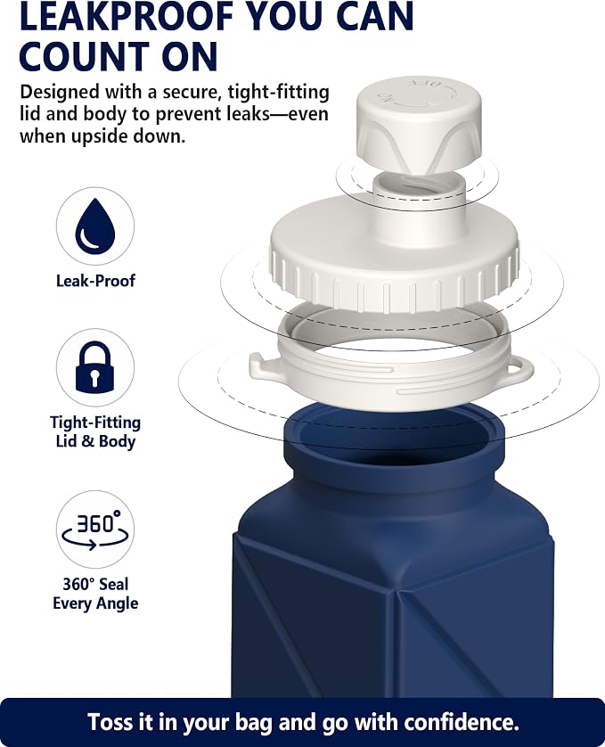 BEAUTAIL Collapsible Water Bottles 21oz/610mL, Silicone Travel Water Bottle | BPA Free, Leakproof & Reusable, Foldable Water Bottle for Traveling, Hiking, Gym, School, Sports, Outdoor, 1-Pack, Dark Blue