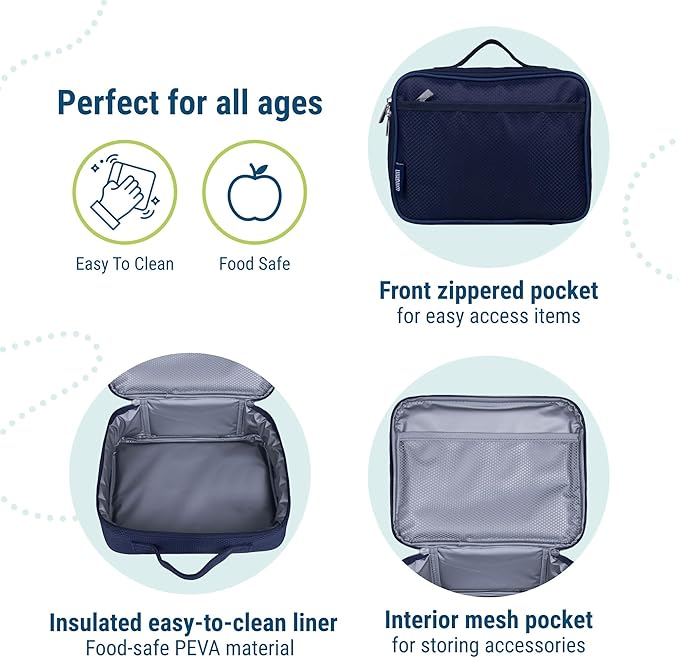 Wildkin Kids Insulated Lunch Box, Keeps Food Hot or Cold, BPA-Free with Mesh Pockets & Easy-Clean Lining – Ideal for School, Travel & Daycare – Rip-Stop Blue