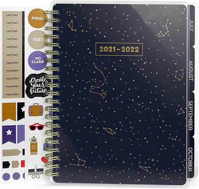 Arteza Academic Planner, 9 x 7 Inches, 113 Sheets, Includes 13-Month Calendar and 2 Sticker Sheets, Constellation Design, Office Supplies and College Essentials for Students and Professors