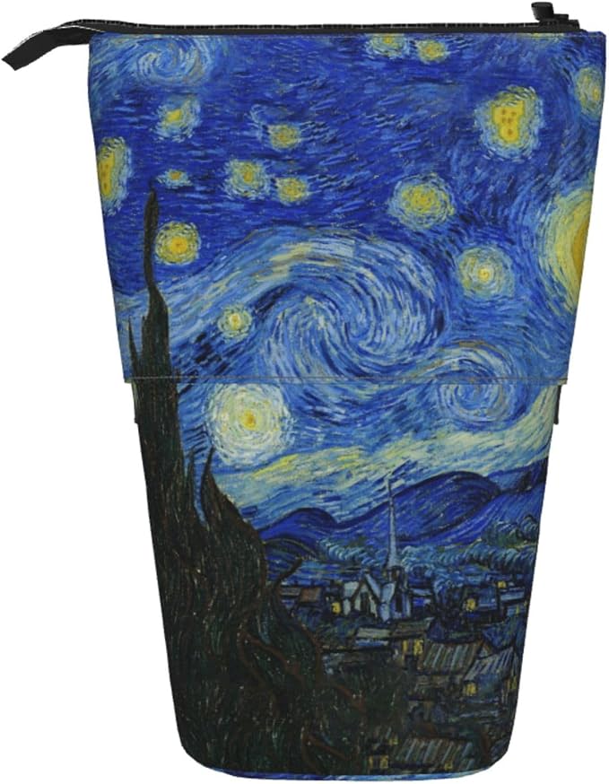 Starry Night Kids Standing Pencil Case Girls Boys Telescopic Stationary Pouch with Zipper Large Capacity Stand up Pen Bag Portable Makeup Holder for Children School Students Office Supplies