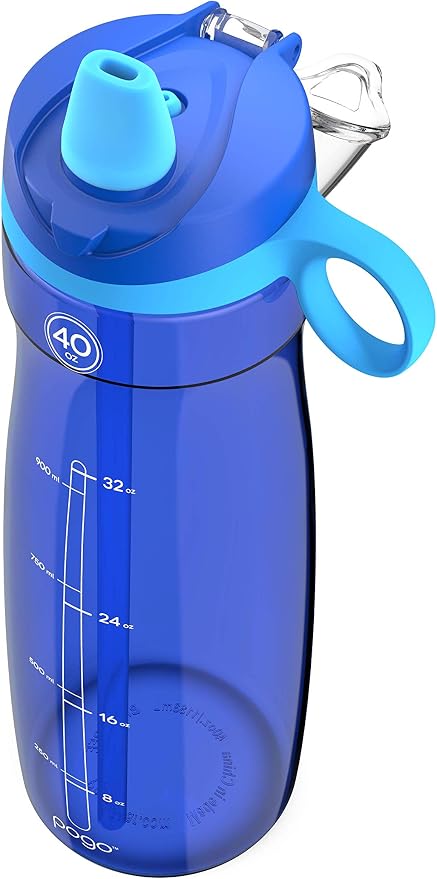 Pogo Plastic Water Bottle with Chug Lid and Carry Handle, Reusable, BPA Free, Dishwasher Safe, Perfect for Travel, School, Outdoors, and Gym, 18oz 32oz 40oz 64oz