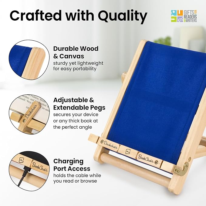 Gifts for Readers & Writers Book Stand Holders Wood Ipad Stand Blue, Stylish Wooden Book Holders for Reading Hands Free, Compact and Portable Wooden Cookbook Stands, Textbook Holder