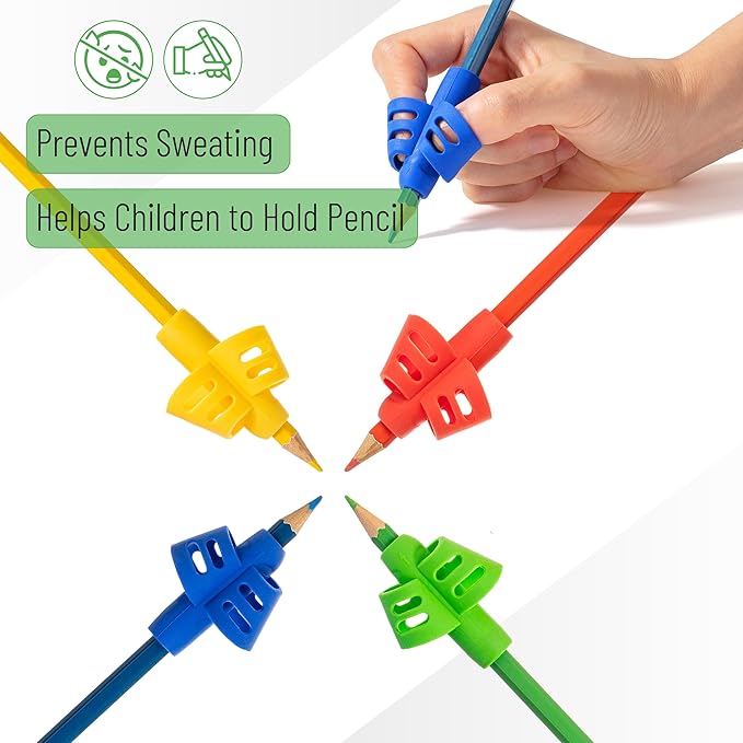 Mr. Pen- Pencil Grips for Kids Handwriting, 4 Pack with 4 Clips, Bright Colors, Flexible Silicon Pencil Holder for Kids, Right & Left-Handed