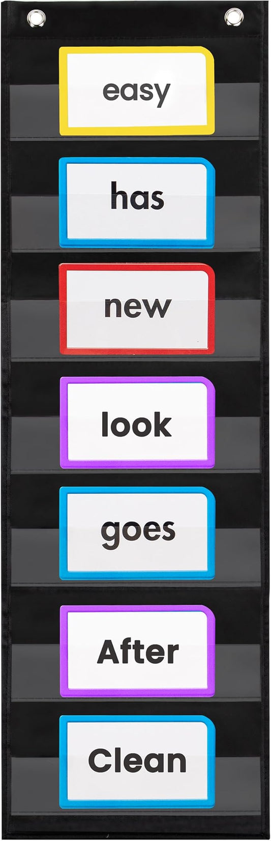 Essex Wares - 9" Wide x 33" Tall Pocket Chart, Black - Sturdy Pocket Chart for Classroom for Sentence Strips - Easy to Use & Hang, Reusable Black Pocket Chart
