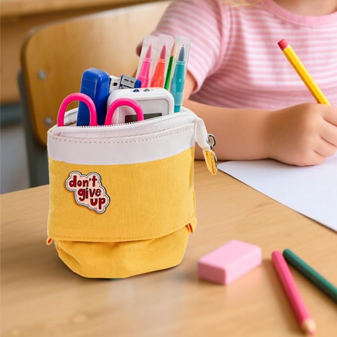 4 Pack Telescopic Pencil Case, Portable Standing Pen Pouch with Pins Zipper, 4 Colors Stand Up Stationary Holder Pop Up Make-up Bag for Pens, Cosmetics, Paintbrushes