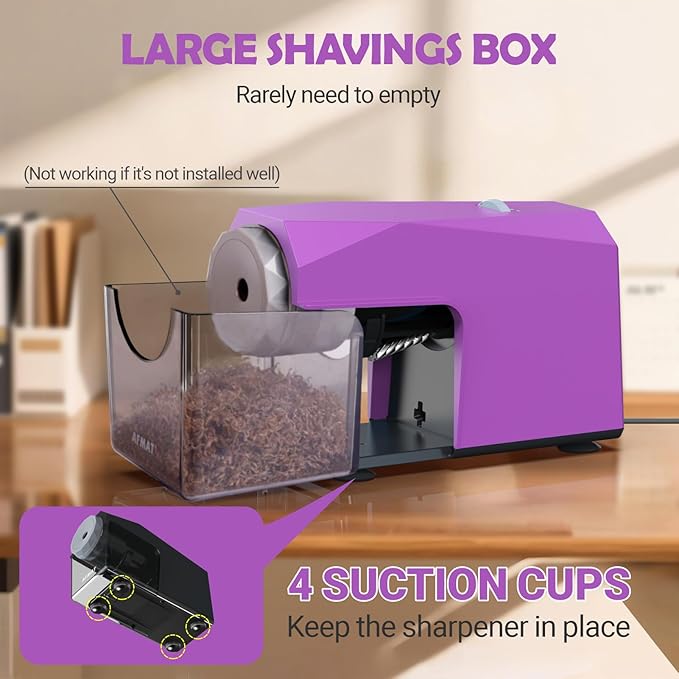 AFMAT Electric Pencil Sharpener, Fast & Hands-Free, 10K+ Uses, 5 Nibs, Fully Automatic Pencil Sharpener for Classroom, Heavy Duty Sharpeners for No.2/Jumbo/Colored Pencils (φ6.5-10.5mm) US Plug(120V)