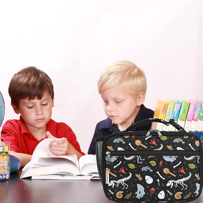 GYEUKHAM Insulated Lunch Box for School, Thermal Reusable Durable Freezable Lunch Bags for Kids Boys Girls Men Women - Small Soft Cooler Portable Lunch Tote Kit for Work Picnic Travel,Dinosaur Fossil